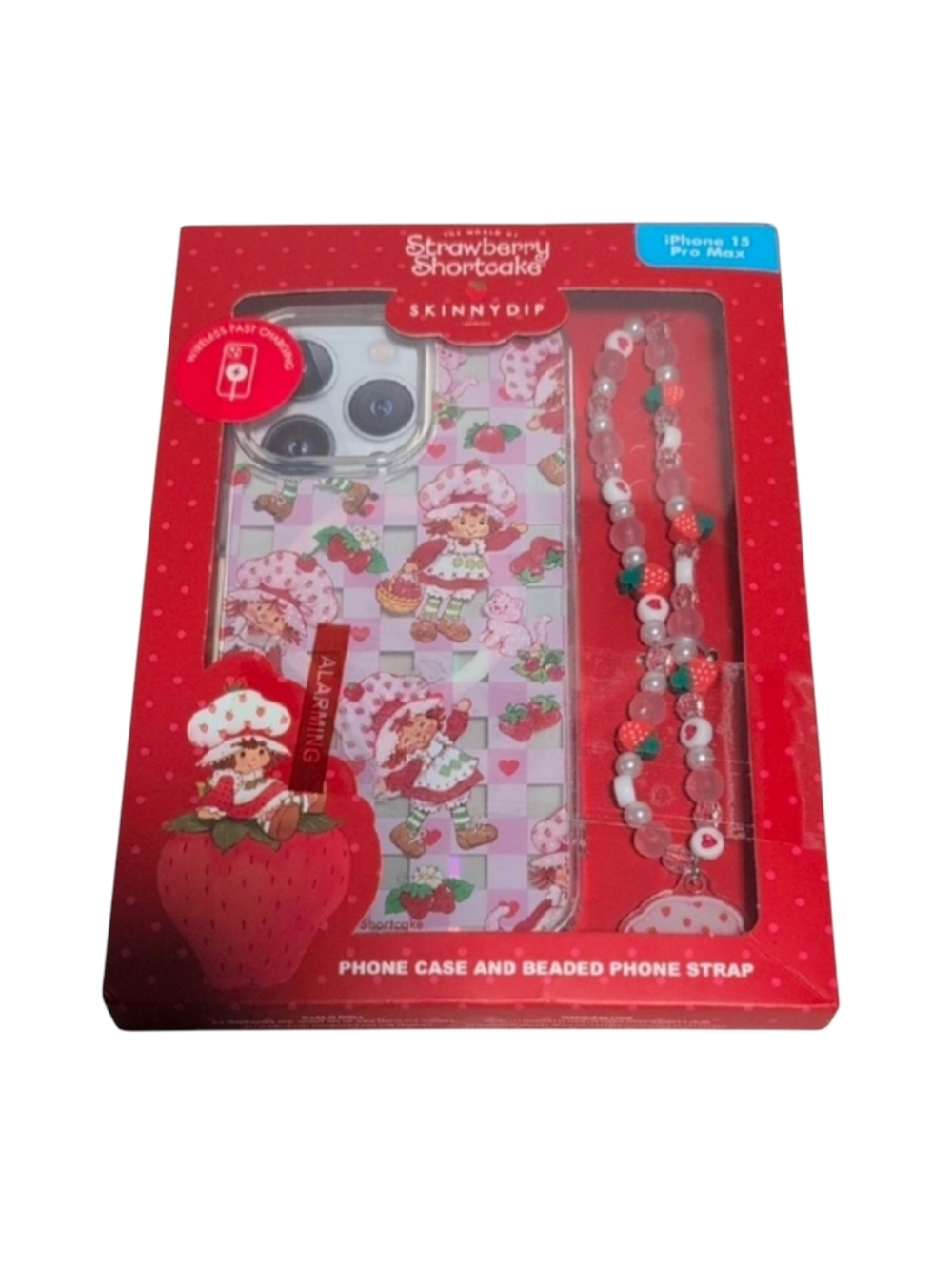 Strawberry Shortcake iPhone 15 Pro Max Case with Beaded Strap - Red